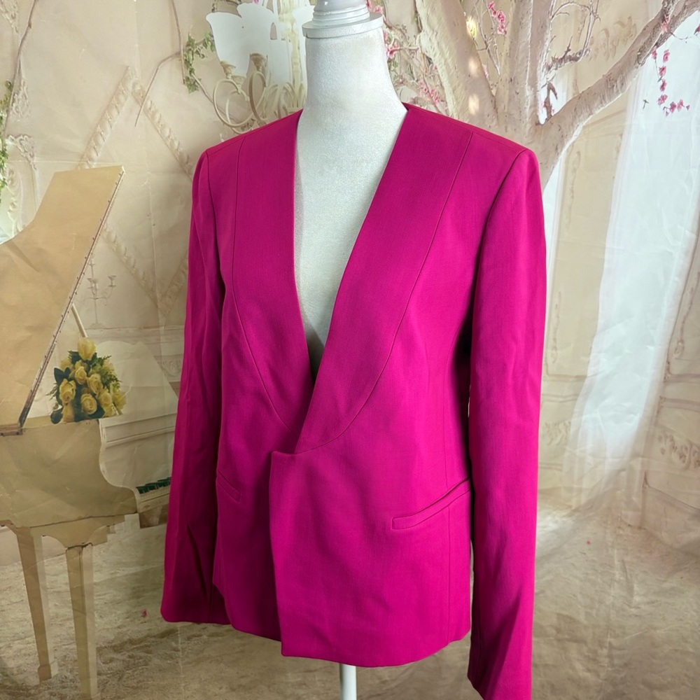 NEW St. John Fuchsia Wool Tailored Open Blazer - Picture 6 of 15